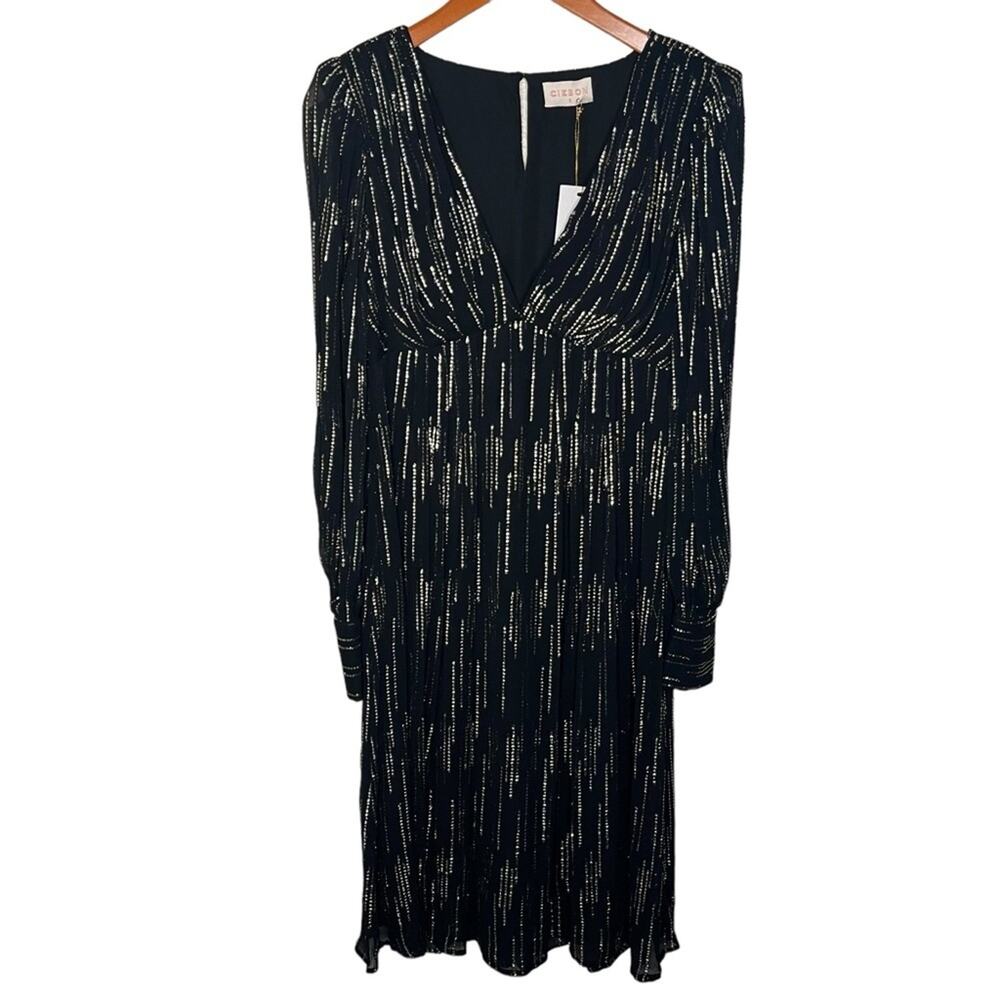 Ciebon thorax gold and black Vneck long sleeve party dress size small NWT Unique